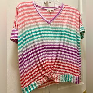 Cato Multicolor Striped V-Neck Tee